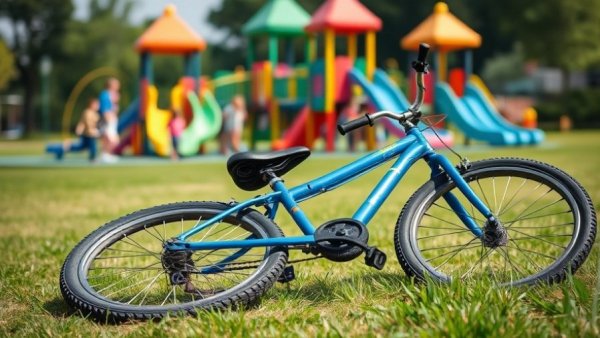 Child abandonment incident in Katy: Abandoned bicycle at a playground, children playing.