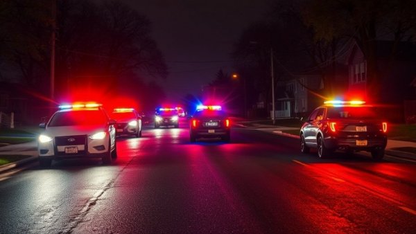 Police vehicles respond at night as homeowner defends against intruder.