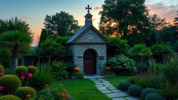 Luxury gated community entrance with a stone guardhouse in Baltimore