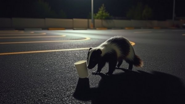 Houston news today: Skunk in a parking lot with a cup on its head