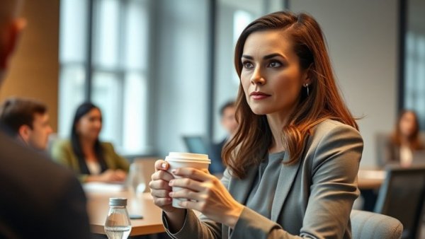 Professional woman at Texas A&M meeting, focused expression