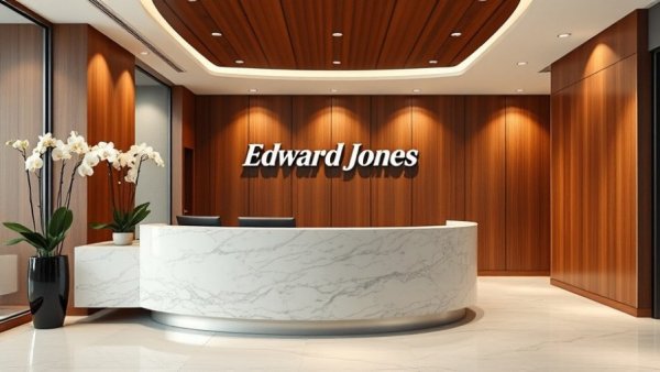 Edward Jones Generations Hub Dallas sleek reception area with wooden decor.