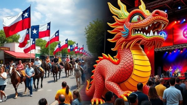 Collage of weekend events in Houston, including parade and concert.