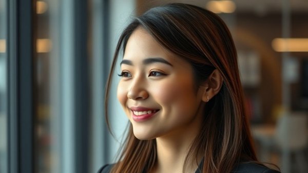 Confident woman in office, reflecting Amwell's improved outlook