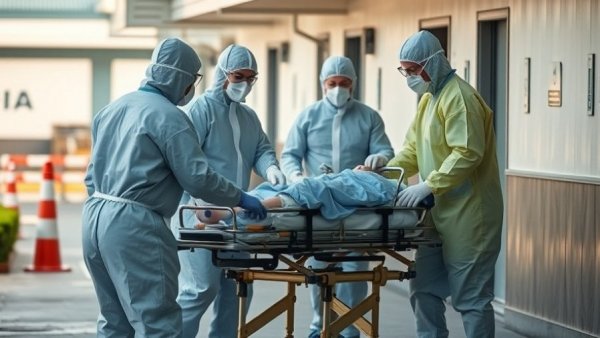 Medical response to hantavirus outbreak with concerned woman, highlighting timeline.