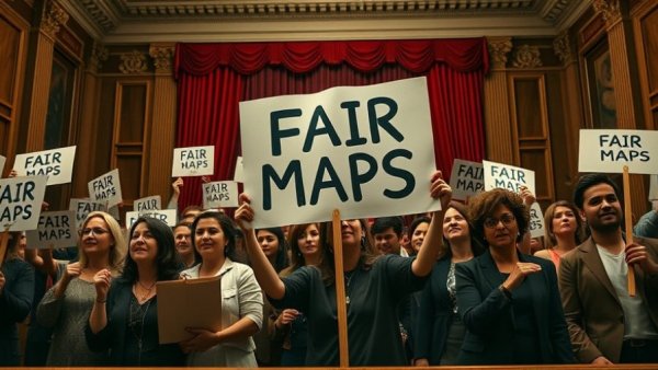 Protestors in Tennessee courtroom holding 'Fair Maps' sign