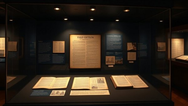 Founding era documents displayed in glass case in Houston museum.