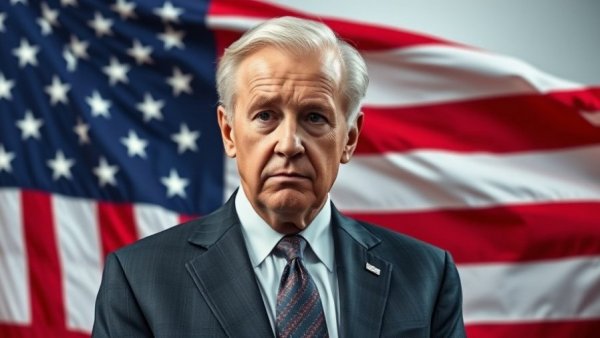 Concerned older man with media and flag, related to Minnesota Medicaid Fraud.