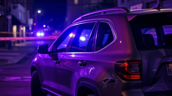 SUV with bullet holes at Houston Third Ward crime scene.
