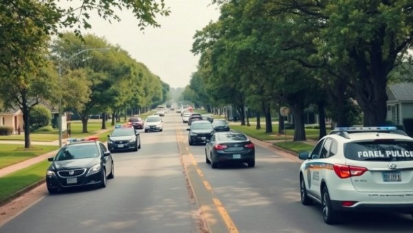 Aerial view of Houston police cars on a road; news of shooting investigation.