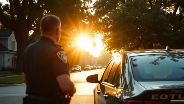 Police officer approaches individual during senior assassin water gun incident.