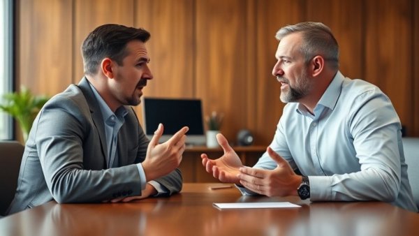 Two men in heated discussion about US manufacturers' reliance on imports.