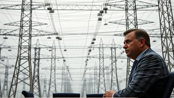 Expansive infrastructure for AI data centers with high-tension power lines.
