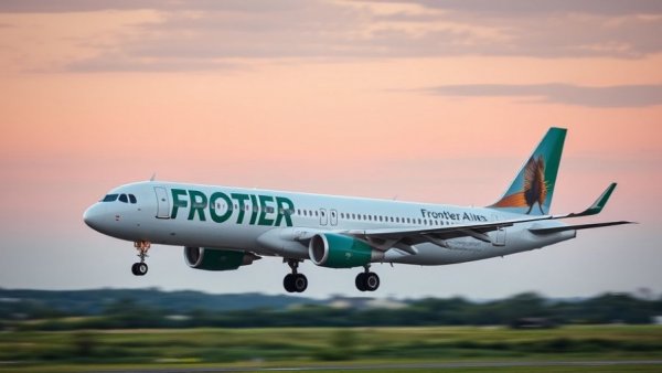 Frontier flight mid-landing with open sky and horizon
