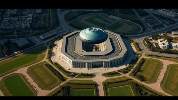 Pentagon aerial view and UFO illustration highlighting UFO disclosures from Pentagon.