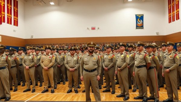 Houston news today: Officers lined up at formal event in gymnasium.