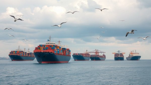 Cargo ships in calm sea symbolizing peace deal between US and Iran.