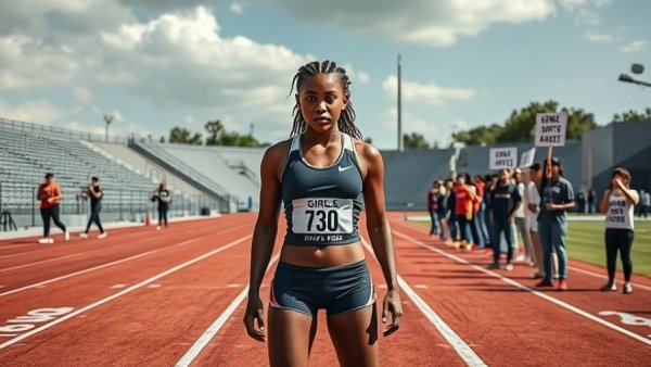 Transgender athlete AB Hernandez and girls' sports protest scene.