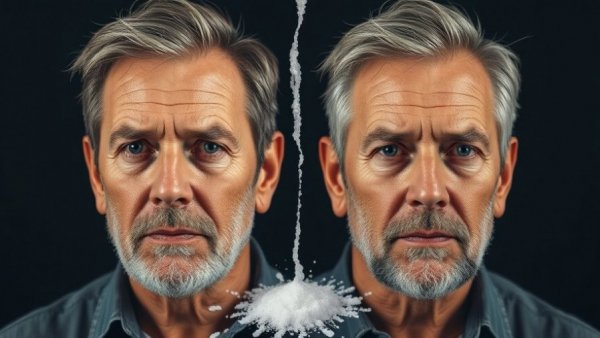Before and after transformation of a man, 14 days without sugar.