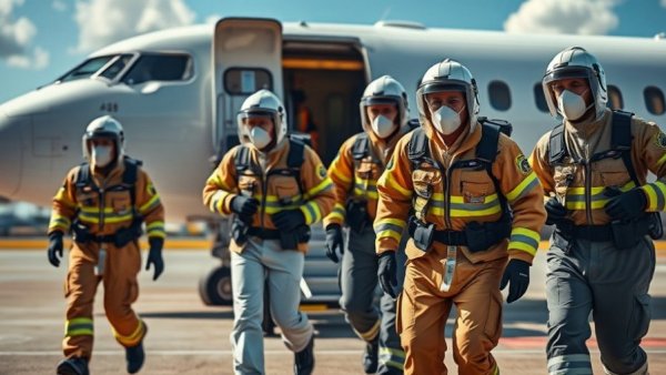 Emergency personnel exiting plane during hantavirus outbreak.