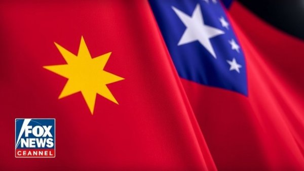 Chinese and Taiwanese flags with Fox News overlay, Taiwan-China relations.