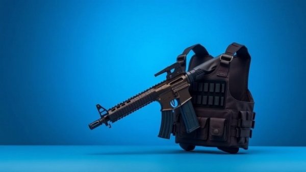 Houston juvenile theft-related objects: black ballistic vest and rifle.