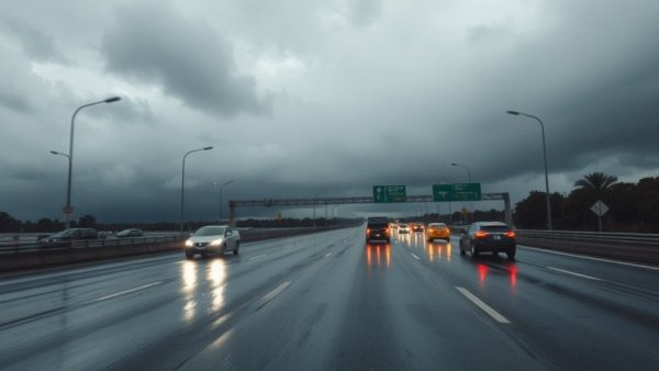 Dallas weather news shows cars driving on wet highway during storm.