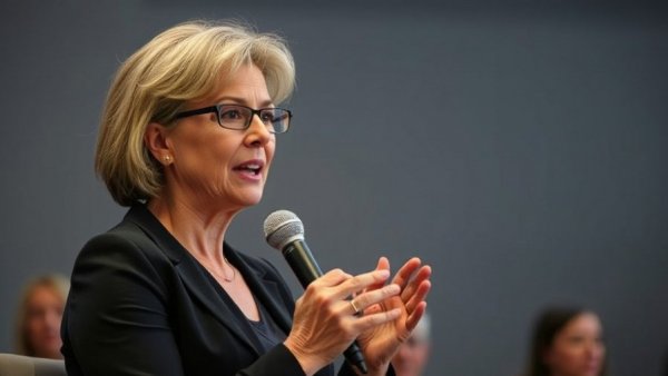 Woman discussing bipartisan immigration reform bill at conference.