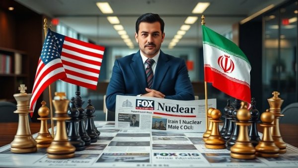 Iran's nuclear negotiations with the U.S. depicted through symbolic chess pieces.