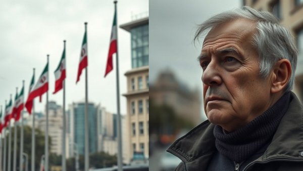 Trump breaking news today: contemplative male and Iranian flags split image