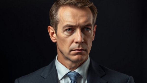 Portrait of a man in a suit, serious expression, dark background