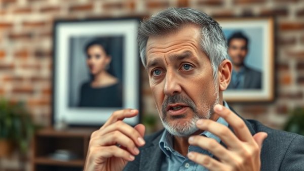 Middle-aged man discussing in office setting for Iranian people freedom.