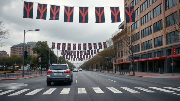 Houston World Cup preparations on quiet street with flags