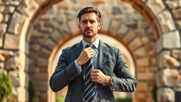 Confident man outdoors adjusting tie, reflecting Marco Rubio's social media dominance.