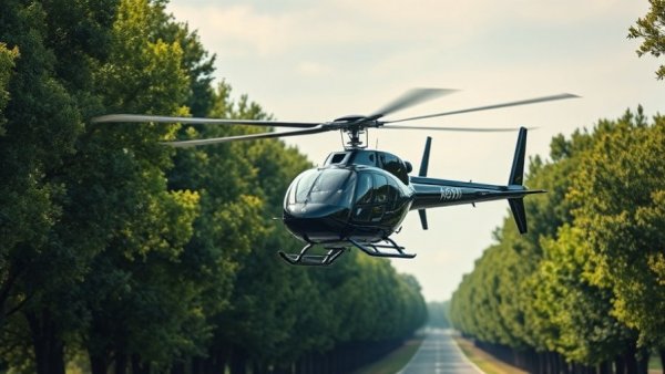Helicopter over roadway with trees, news in the US.