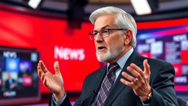 US news articles discussion by older man in lively studio.