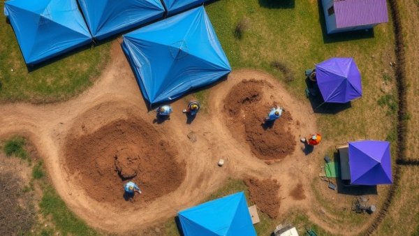Excavation site with tents and investigators related to missing boy Noel Rodriguez.
