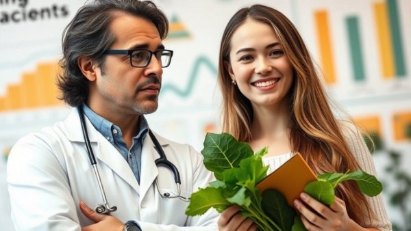 Vegetarians develop less depression graphic featuring doctor and greens.