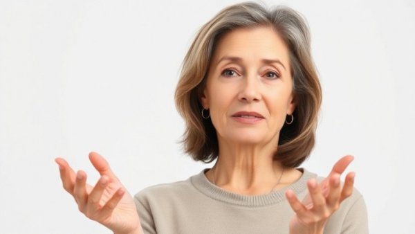 Middle-aged woman discusses decision fatigue, clear expression.