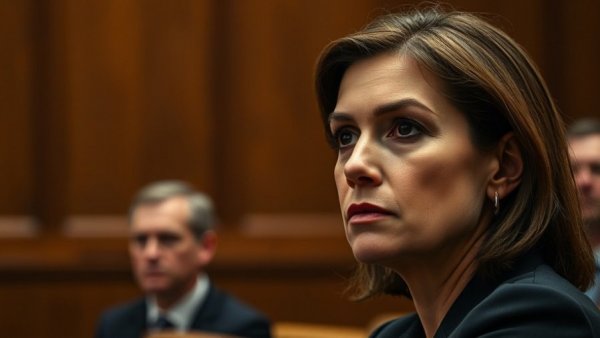 Serious woman in courtroom during sentencing