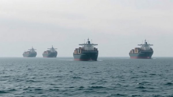 News broadcast image of ships in the Strait of Hormuz, representing news in the US.
