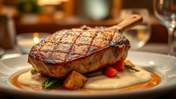Exquisite pork chop at a Dallas dining experience.