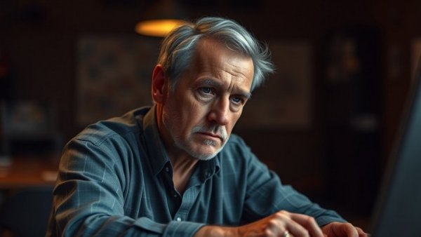 Thoughtful middle-aged man seeking anti-aging advice with glycine.