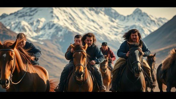 Rugged horseback riders gallop through mountain terrain, Dutton Ranch.