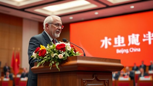 Elderly man toasting at formal event in Beijing, China