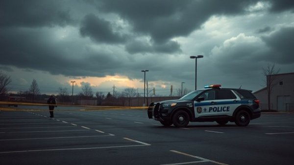 Police SUV at crime scene in a parking lot.