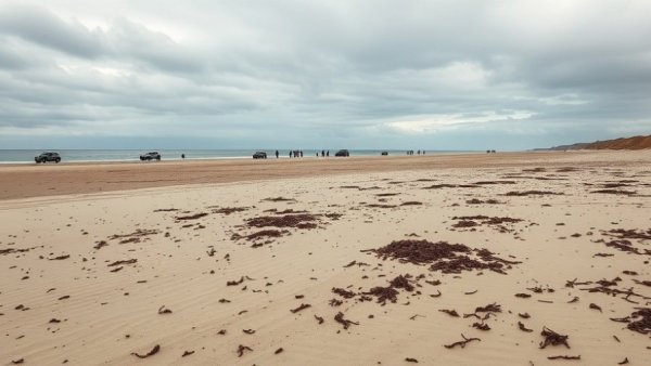 Vehicles parked on a beach with people in distance during Jeep Weekend 2026.