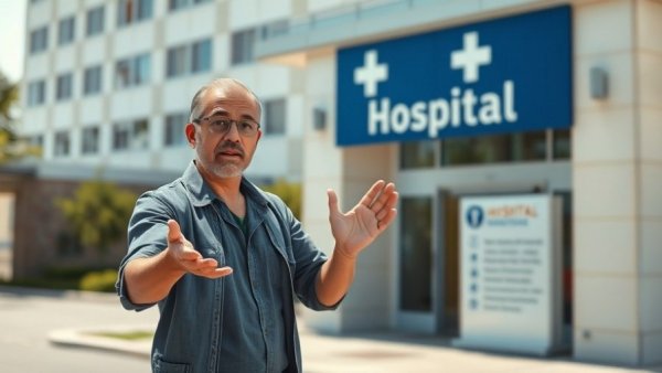 Individual near hospital sign in daylight for transgender youth care in Houston.