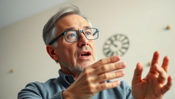 Middle-aged man discussing nutrition for seniors, passionate expression.