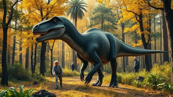 Majestic last titan dinosaur in a prehistoric forest setting.